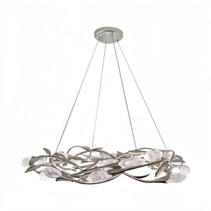 Modern Linear/Round Floral Branches Crystal Chandelier-Round/D35.4"*H8.5"(D90cm*H21.6cm)-Antique Silver-Dimmable Warm Light-Arialamps