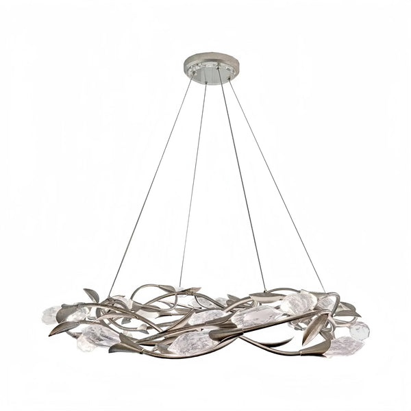 Modern Linear/Round Floral Branches Crystal Chandelier-Round/D35.4"*H8.5"(D90cm*H21.6cm)-Antique Silver-Dimmable Warm Light-Arialamps