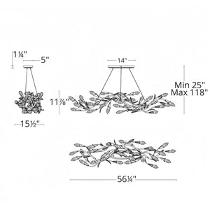 Modern Linear/Round Floral Branches Crystal Chandelier-Arialamps
