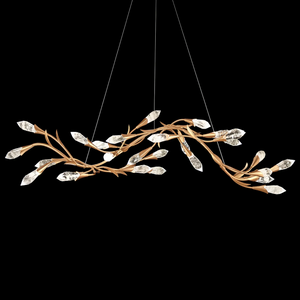 Modern Linear/Round Floral Branches Crystal Chandelier-Linear/L56.3"*W15.5"*H11.9"(L143cm*W39.4cm*H30.2cm)-Gold-Warm Light-Arialamps