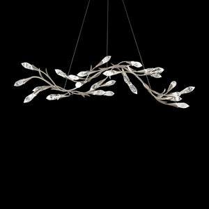 Modern Linear/Round Floral Branches Crystal Chandelier-Linear/L56.3"*W15.5"*H11.9"(L143cm*W39.4cm*H30.2cm)-Antique Silver-Warm Light-Arialamps