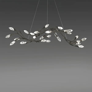 Modern Linear/Round Floral Branches Crystal Chandelier-Linear/L56.3"*W15.5"*H11.9"(L143cm*W39.4cm*H30.2cm)-Black-White Light-Arialamps
