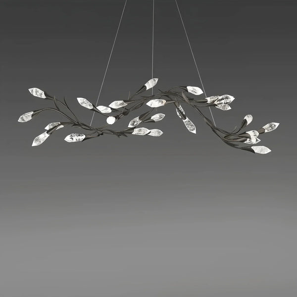 Modern Linear/Round Floral Branches Crystal Chandelier-Linear/L56.3"*W15.5"*H11.9"(L143cm*W39.4cm*H30.2cm)-Black-White Light-Arialamps