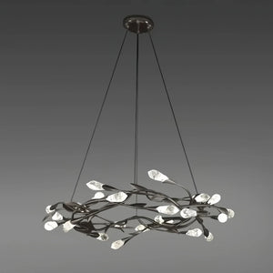 Modern Linear/Round Floral Branches Crystal Chandelier-Round/D35.4"*H8.5"(D90cm*H21.6cm)-Black-Warm Light-Arialamps