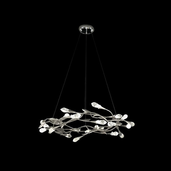 Modern Linear/Round Floral Branches Crystal Chandelier-Round/D35.4"*H8.5"(D90cm*H21.6cm)-Antique Silver-Warm Light-Arialamps