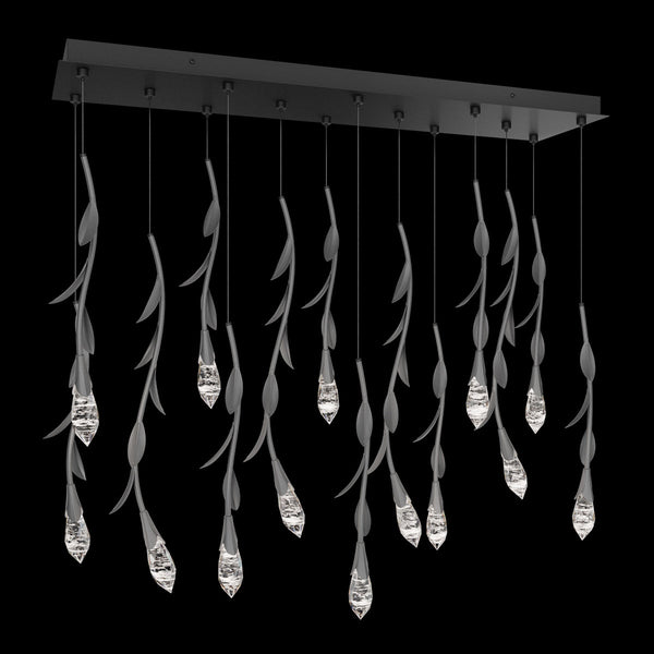Modern Luxury Floating Branches Floral Crystal Chandelier with Rectangular Canopy for High-ceiling-14 Lights/L40"*W9.5"*H118.1"(L101.6cm*W24.1cm*H300cm)-Gold-Warm Light-Arialamps