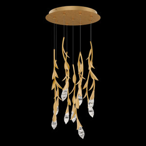 Modern Luxury Floating Branches Floral Crystal Chandelier with Round Canopy for High-ceiling-9 Lights/D17"*H118.1"(D43.2cm*H300cm)-Gold-Warm Light-Arialamps