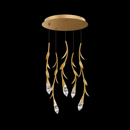 Modern Luxury Floating Branches Floral Crystal Chandelier with Round Canopy for High-ceiling-5 Lights/D17"*H118.1"(D43.2cm*H300cm)-Gold-Warm Light-Arialamps