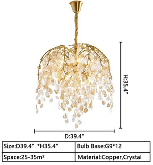 D39.4"*H35.4" chandelier,chandeliers,branch,leaf,crystal,crystal light,dining table,dining room,living room,flower,led,bedroom