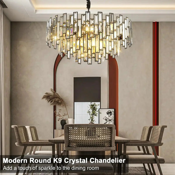 Modern Round Luxury K9 Crystal Chandelier for Dining Room Entryway Foyer - Arialamps