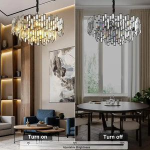 Modern Round Luxury K9 Crystal Chandelier for Dining Room Entryway Foyer - Arialamps