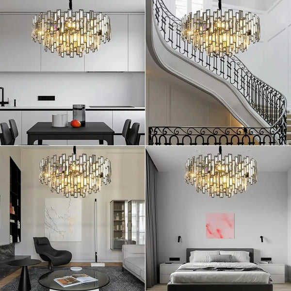 Modern Round Luxury K9 Crystal Chandelier for Dining Room Entryway Foyer - Arialamps