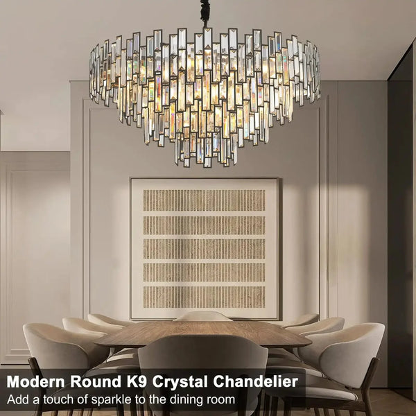 Modern Round Luxury K9 Crystal Chandelier for Dining Room Entryway Foyer - Arialamps