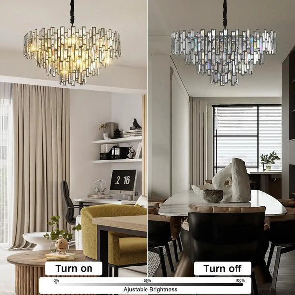 Modern Round Luxury K9 Crystal Chandelier for Dining Room Entryway Foyer - Arialamps