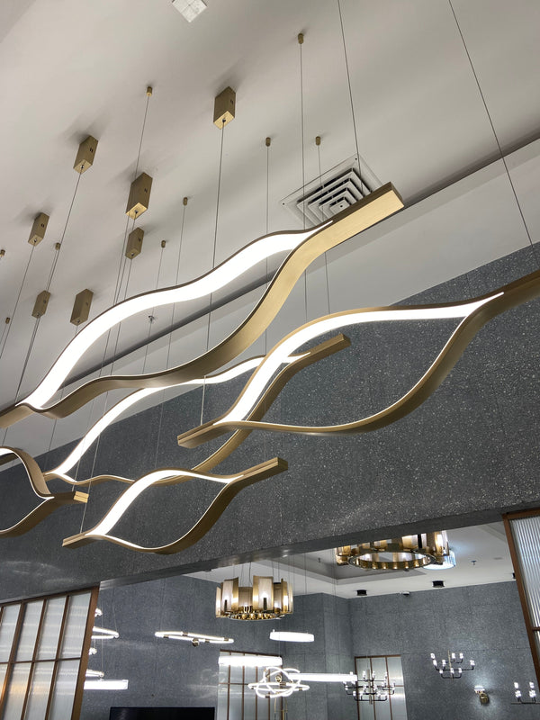 Modern Simple Brass Waving Chandelier for Living/Dining Room/Kitchen Island
