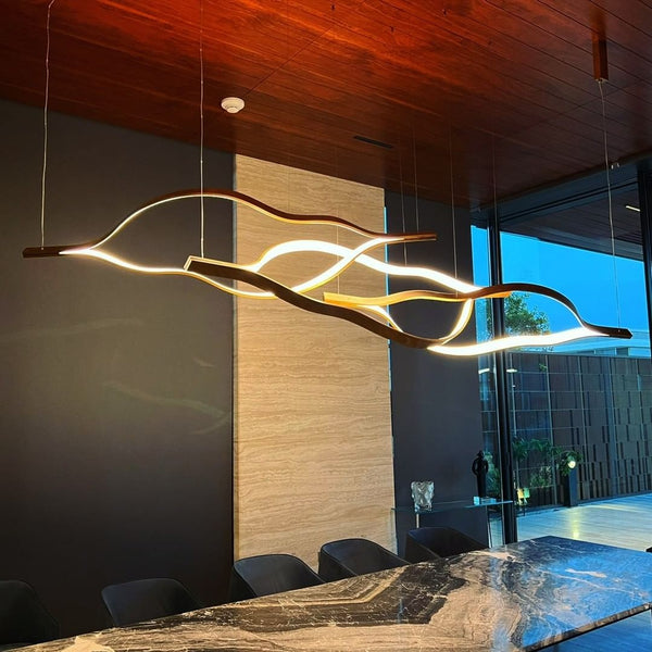 Modern Simple Brass Waving Chandelier for Living/Dining Room/Kitchen Island