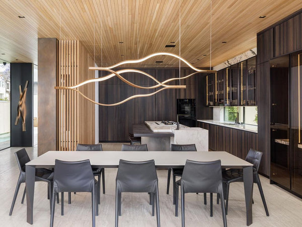 Modern Simple Brass Waving Chandelier for Living/Dining Room/Kitchen Island