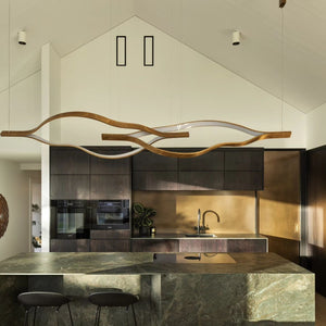 Modern Simple Brass Waving Chandelier for Living/Dining Room/Kitchen Island