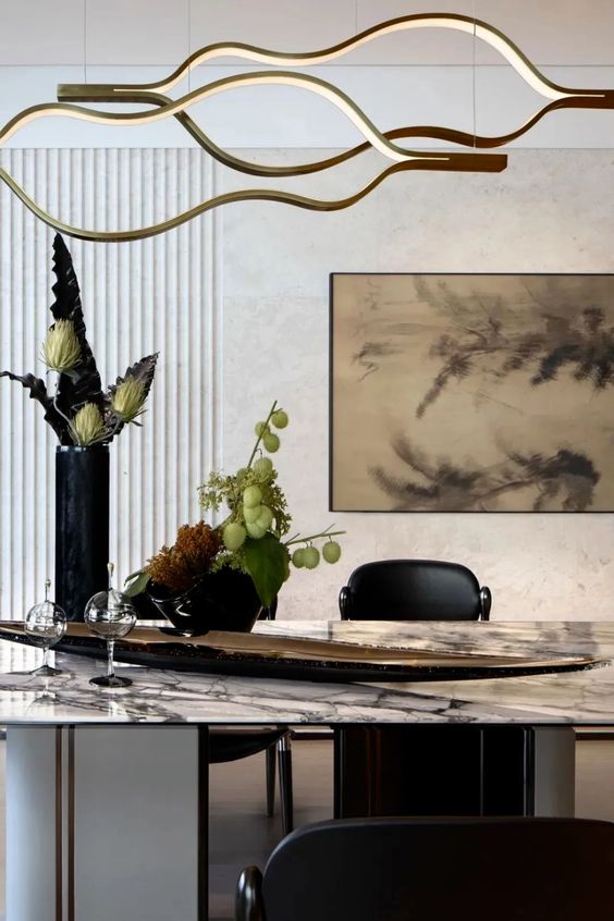 Modern Simple Brass Waving Chandelier for Living/Dining Room/Kitchen Island