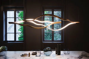 Modern Simple Brass Waving Chandelier for Living/Dining Room/Kitchen Island