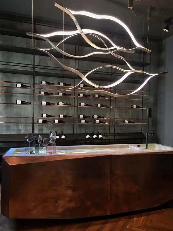 Modern Simple Brass Waving Chandelier for Living/Dining Room/Kitchen Island