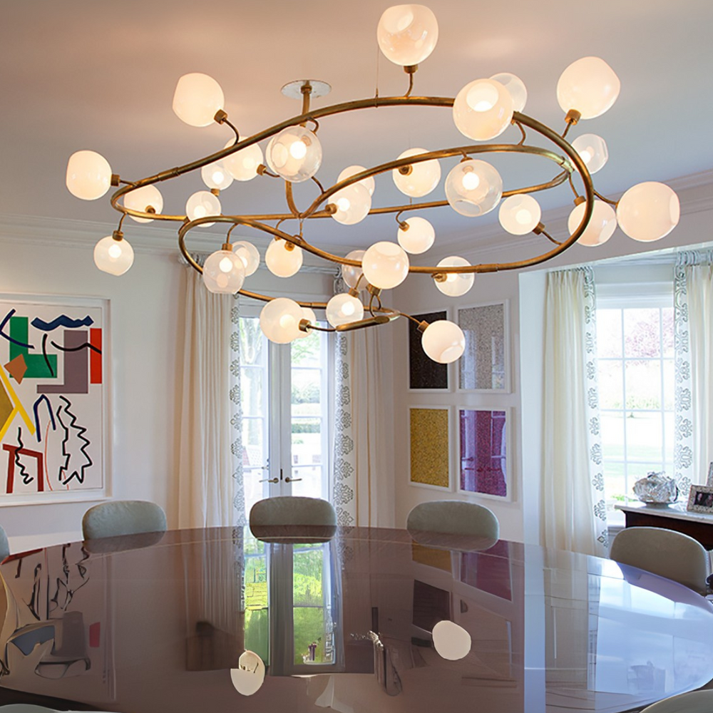 Modern Spiral Branch Glass Globe Chandelier for Low Ceiling Living Room or Dining Room-Arialamps