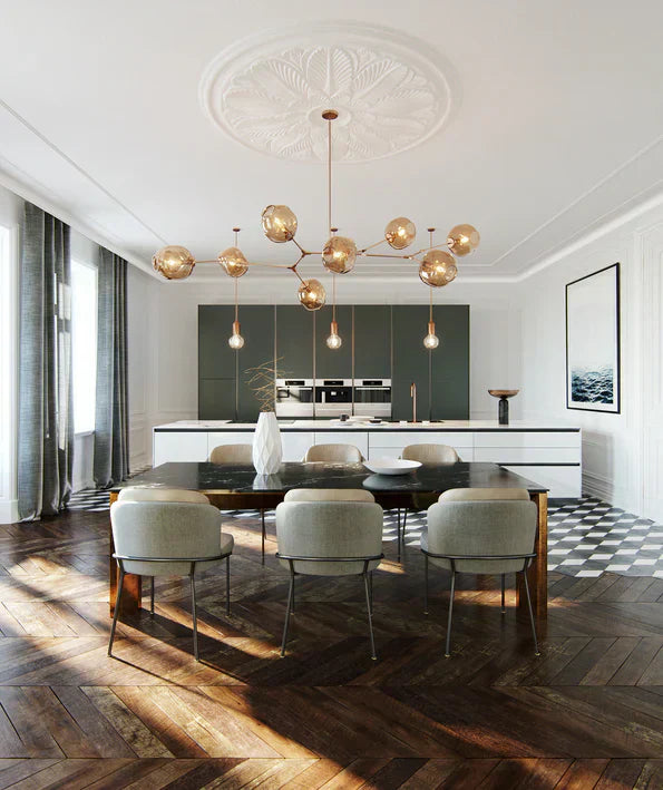 Modern Sputnik Smoky Gray/Amber Glass Branch Chandelier for Kitchen Island/Dining Room-Chandeliers-Arialamps