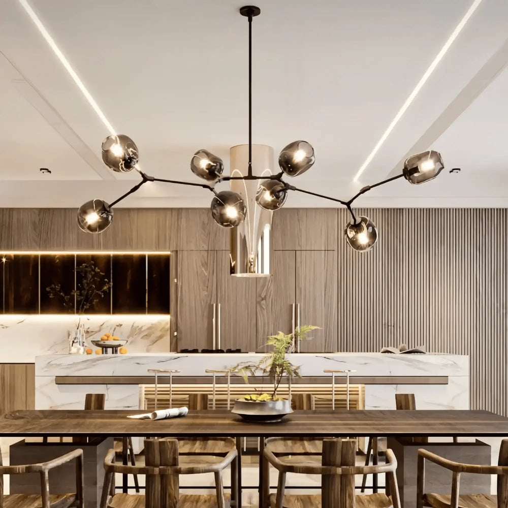 Modern Sputnik Smoky Gray/Amber Glass Branch Chandelier for Kitchen Island/Dining Room - Arialamps