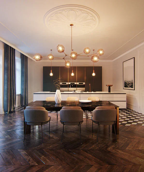 Modern Sputnik Smoky Gray/Amber Glass Branch Chandelier for Kitchen Island/Dining Room-Chandeliers-Arialamps