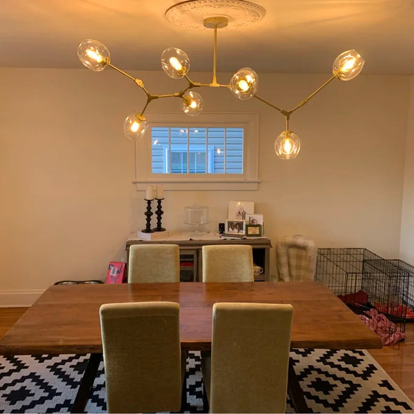 Modern Sputnik Smoky Gray/Amber Glass Branch Chandelier for Kitchen Island/Dining Room-Chandeliers-7 Globes/W79.9"*D29"*H22"-Brass Finish/Clear Glass-Warm Light-Arialamps