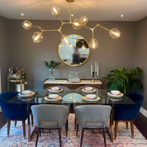 Modern Sputnik Smoky Gray/Amber Glass Branch Chandelier for Kitchen Island/Dining Room-Chandeliers-8 Globes/W89.76"*D33.07"*H22.8"-Brass Finish/Clear Glass-Warm Light-Arialamps