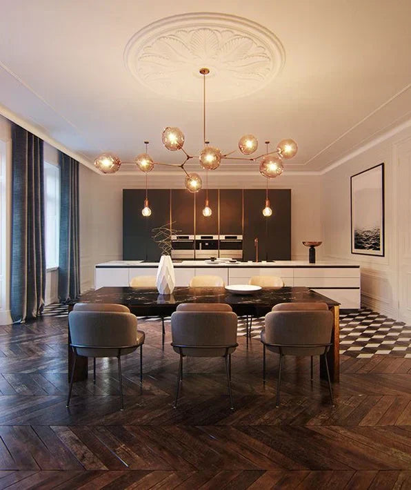 Modern Sputnik Smoky Gray/Amber Glass Branch Chandelier for Kitchen Island/Dining Room-Chandeliers-Arialamps