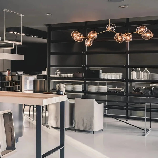 Modern Sputnik Smoky Gray/Amber Glass Branch Chandelier for Kitchen Island/Dining Room - Arialamps