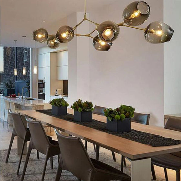 Modern Sputnik Smoky Gray/Amber Glass Branch Chandelier for Kitchen Island/Dining Room-Chandeliers-Arialamps