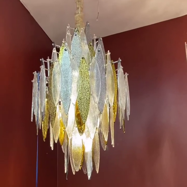 Modern Tiered Glass Maple Leaf Branch Chandelier for Living Room Dining Room and Bedroom-Arialamps