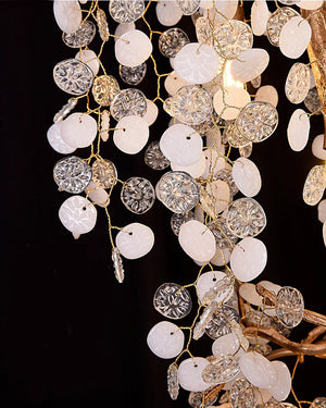 Modern Unique Artistic Flower Brass Branch Semi-flush Mount Chandelier for Living Room/ Hallway/ Entryway/ Staircase-Chandeliers-Arialamps