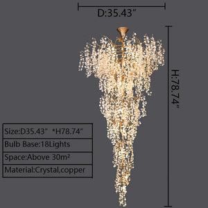 Modern Unique Artistic Flower Brass Branch Semi-flush Mount Chandelier for Living Room/ Hallway/ Entryway/ Staircase-Chandeliers-Arialamps