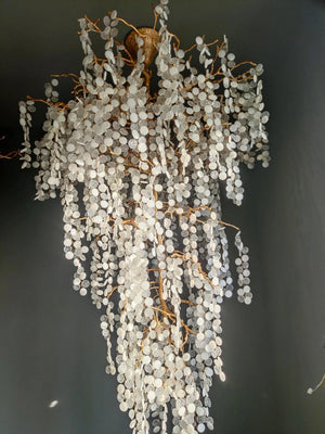 Modern Unique Artistic Flower Brass Branch Semi-flush Mount Chandelier for Living Room/ Hallway/ Entryway/ Staircase-Chandeliers-Arialamps