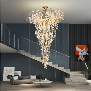 Modern Unique Artistic Flower Brass Branch Semi-flush Mount Chandelier for Living Room/ Hallway/ Entryway/ Staircase-Chandeliers-Arialamps