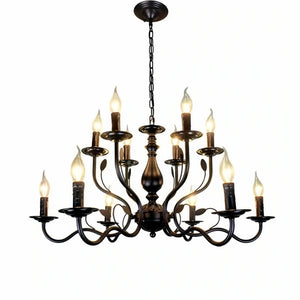 Multi Layer Iron Chandelier with Electronic Candles in Vintage Country Style for Living Room Cafe and Study-