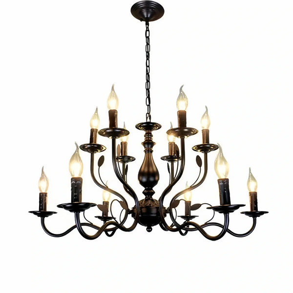 Multi Layer Iron Chandelier with Electronic Candles in Vintage Country Style for Living Room Cafe and Study-