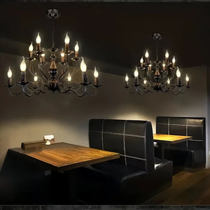 Multi Layer Iron Chandelier with Electronic Candles in Vintage Country Style for Living Room Cafe and Study-