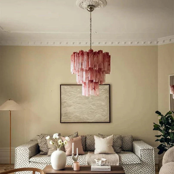 Murano Chandelier – 48 tubes – Alabaster Pink - Arialamps
