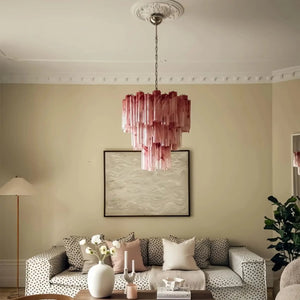 Murano Chandelier – 48 tubes – Alabaster Pink - Arialamps
