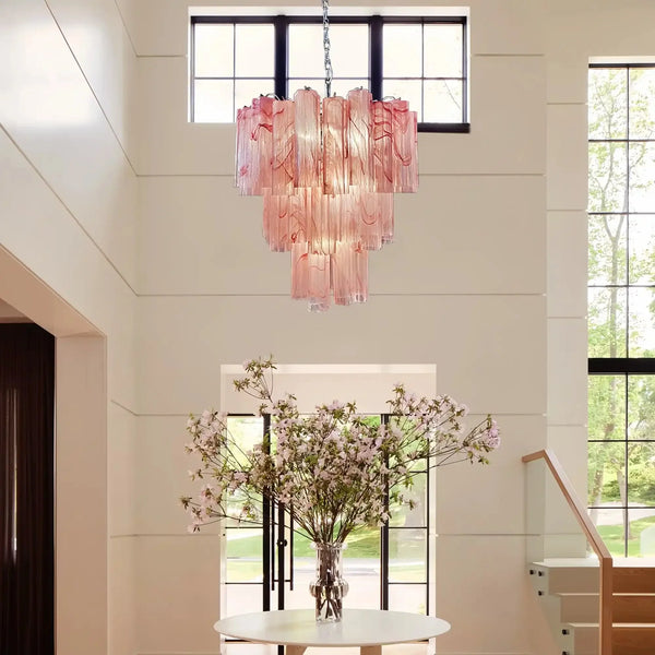 Murano Chandelier – 48 tubes – Alabaster Pink - Arialamps