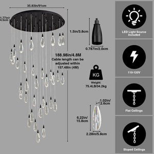 Naleya 43-Light Height Adjustable Round Raindrop Chandelier for Dining Room-
