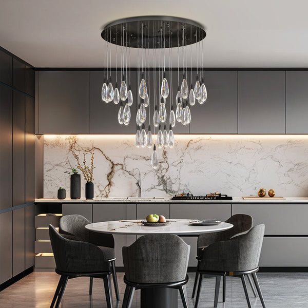 Naleya 43-Light Height Adjustable Round Raindrop Chandelier for Dining Room-