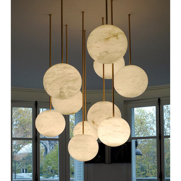 Nami Alabaster Sphere Staircase Chandelier,Multi Pendant Light-chandeliers for dining room,chandeliers for stairways,chandeliers for foyer,chandeliers for bedrooms,chandeliers for kitchen,chandeliers for living room-Arialamps