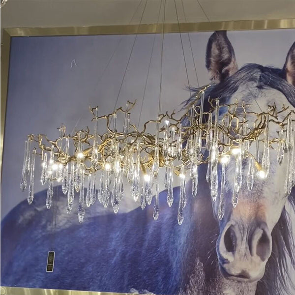New Clear Crystal Rain Copper Branch Chandelier Modern Designer Pendant Light For Dining Table/Kitchen Island-Chandeliers-Arialamps
