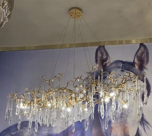New Clear Crystal Rain Copper Branch Chandelier Modern Designer Pendant Light For Dining Table/Kitchen Island-Chandeliers-Arialamps